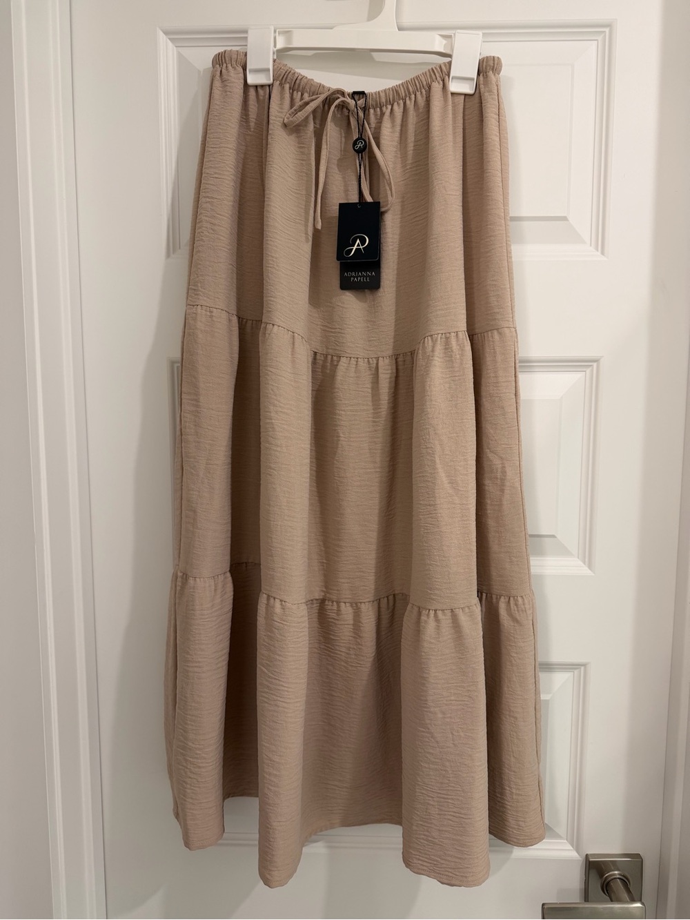 Adrianna Papell Taupe Tiered Maxi Skirt